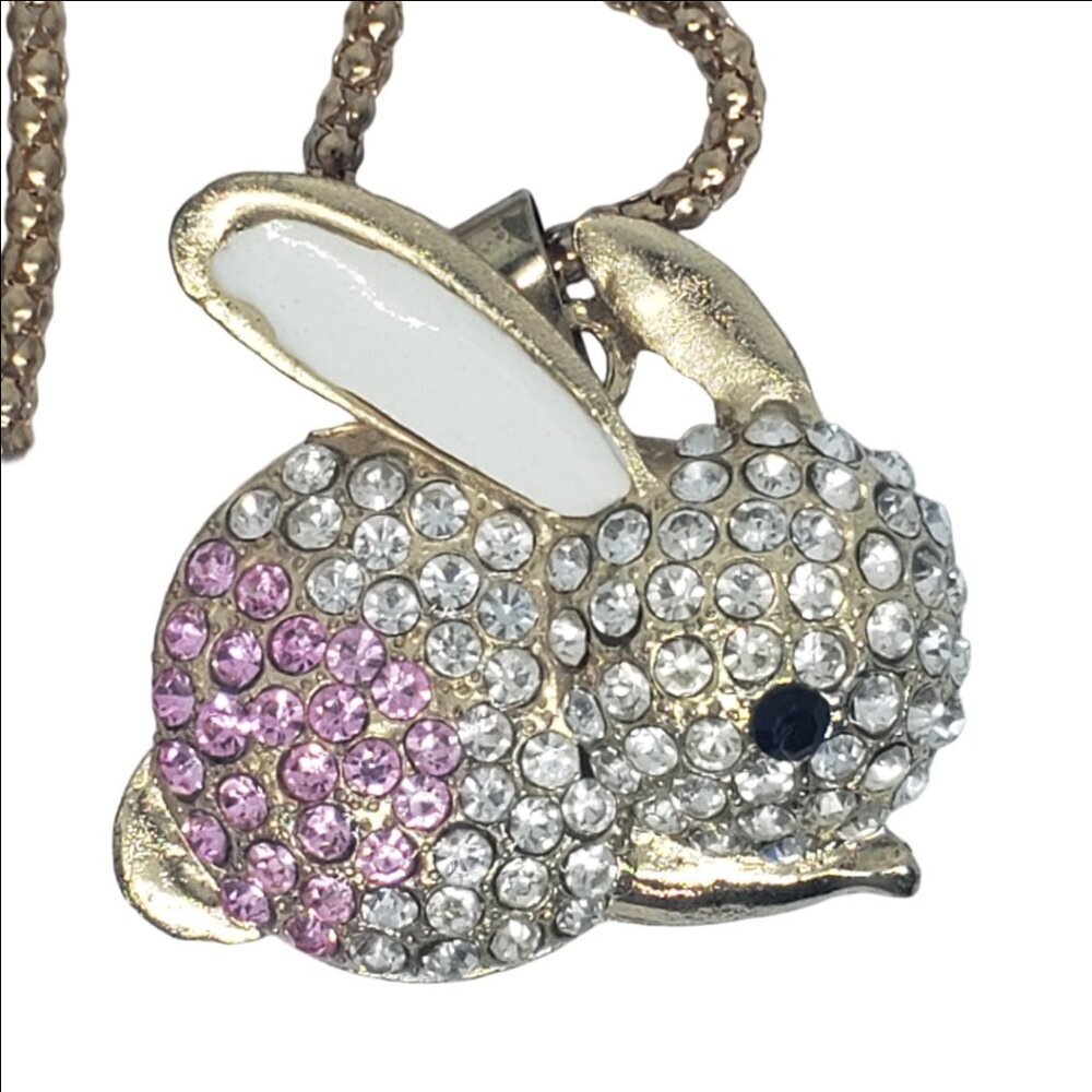 Betsey Johnson Pink Rhinestone Bunny Necklace 28” NWT - Picture 3 of 4